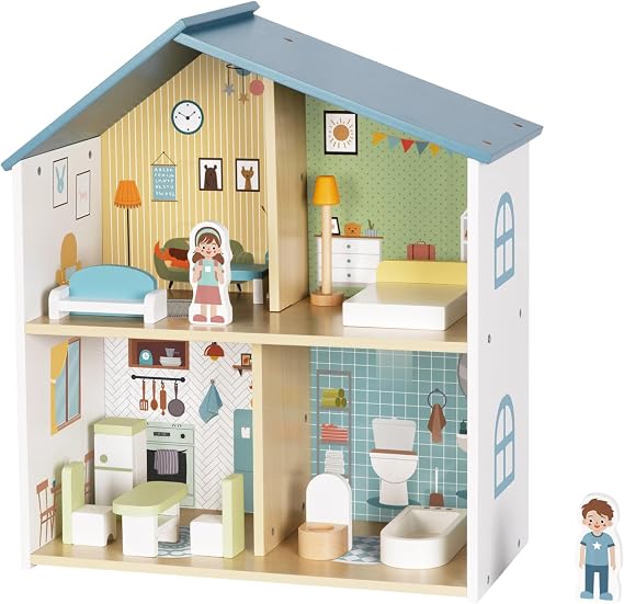 JOYRO Wooden Dollhouse – 2-Storey, 4 Play Areas, 40+ Accessories, Modular Rooms with Mix-and-Match Furniture Including Bed, Sofa, Refrigerator –