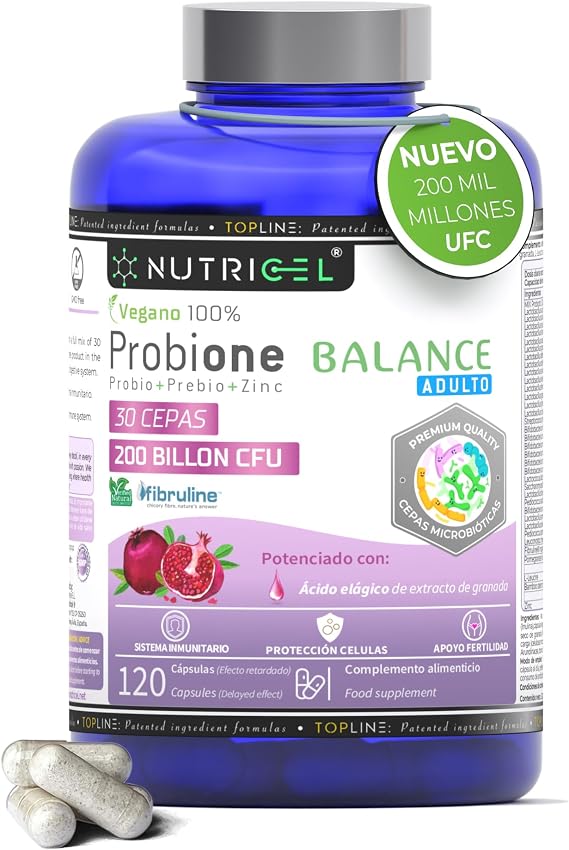 Gut Probiotics and Prebiotics 200 Billion CFU and 30 Bacterial Strains + Zinc, Inulin and Pomegranate Extract. Intestinal Microbiota Health. Maximum Concentration and 100% Vegan | 120 Capsules