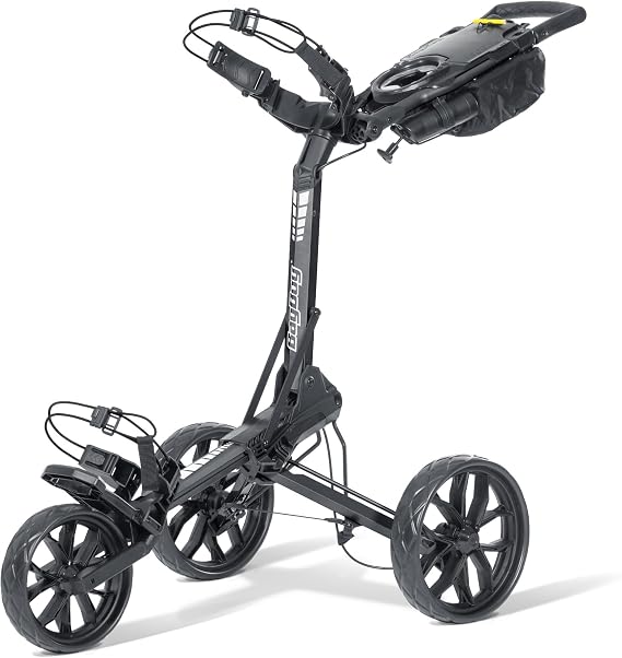 Bag Boy SlimFold 3-Wheel Golf Trolley – Ultra-Compact Lightweight Push Cart – Fast Simple Folding Golf Pull Trolley with Storage, Scorecard & Drink Holder