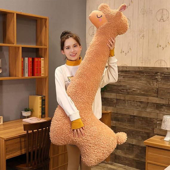 Alpaca Cuddly Toy Llama Pillow Side Sleeper Pillow Large Plush Toy Gift for Children and Mum (Brown 100 cm)