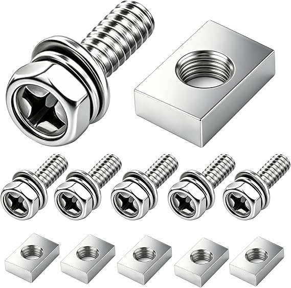 Tnisesm M5x14バッテリーターミナルオートバイボルトとナットキット、304ステンレススチールバッテリーボルト、四角ナット付き、ATVバイク、オートバイ、スクーター用 12個