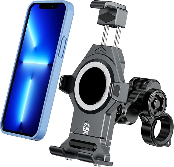 Kewig Anti-theft motorcycle mobile phone holder made of aluminium alloy with vibration damper, one-push automatic lock and quick release
