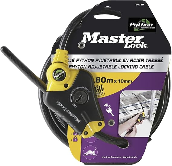 Master Lock 8433EURD Security Cable with Key Lock, Black, from 30 cm to 1,8 m