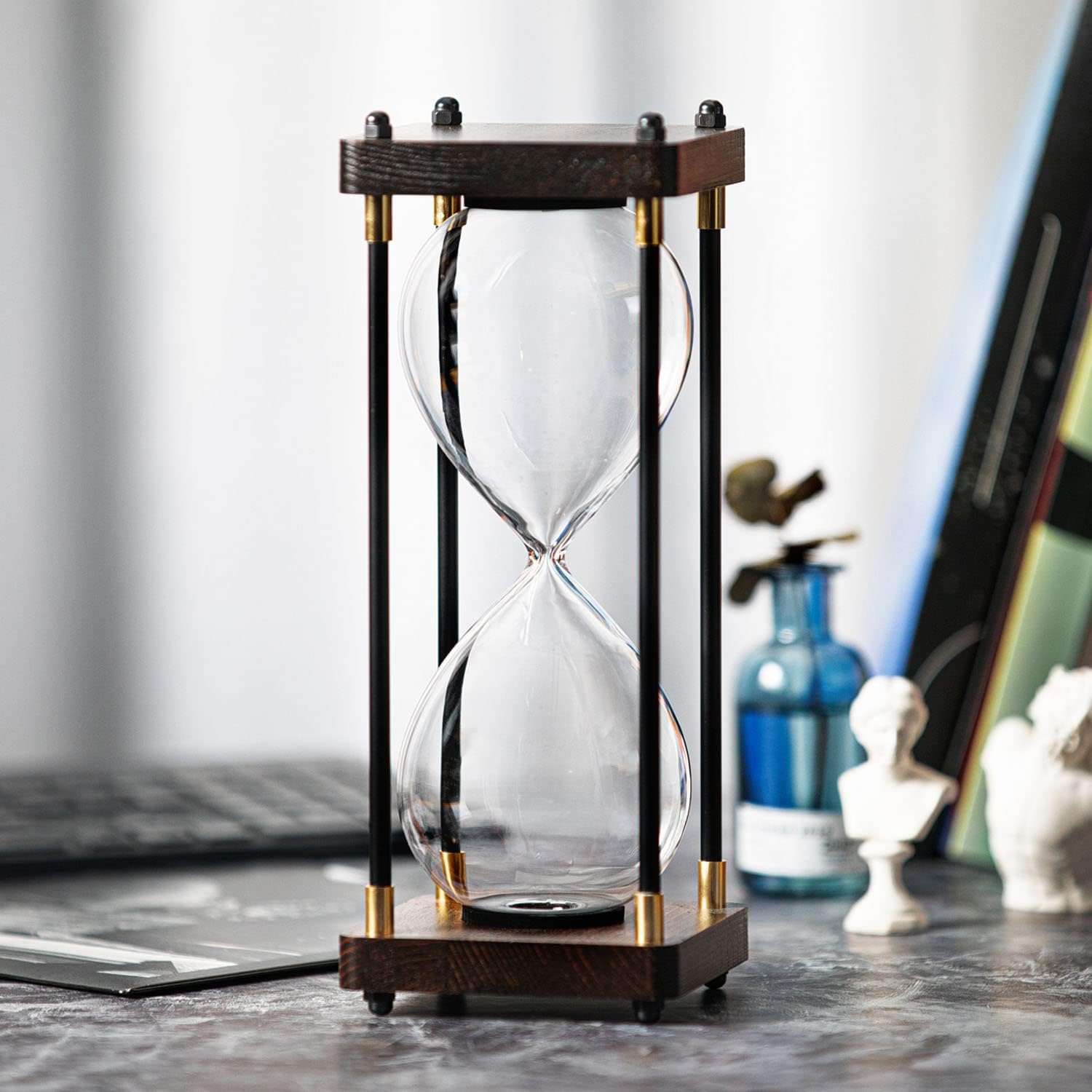 Fillable Hourglass Timer, Black Wooden Frame Decorative Sand Timer Empty Hourglass, Large Size