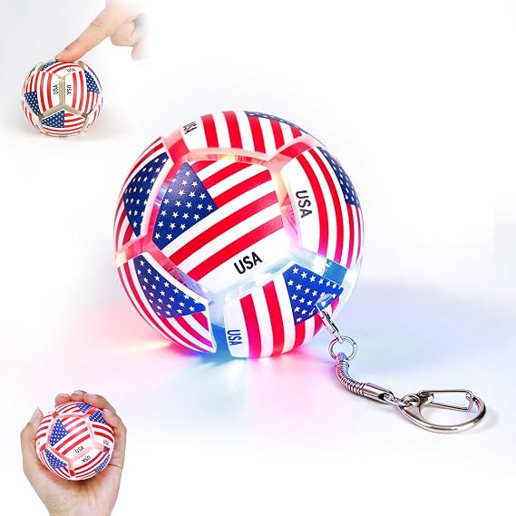 メカニカルキーボード フィジェット サッカーボール クリッカー 触覚フィジェット アメリカ国旗 LED ストレス解消おもちゃ 取り外し可能なキーホルダー付き 対象年齢14歳以上 7cm