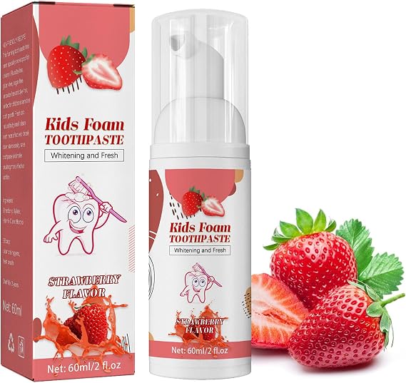 Strawberry Kids' Foam Toothpaste, Children's Toothpaste, Low Fluoride, Toddler-Friendly (Strawberry)