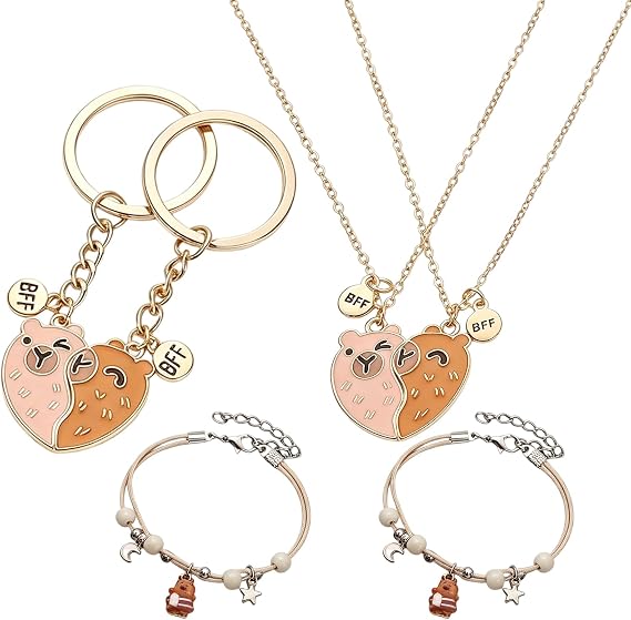 ZISHAN 6pcs Capybara Stuff Kit, Capybara Keyring, Capybara Keychain, BFF Bracelets, BFF Necklace, Capybara Gifts for Birthday Graduation Present