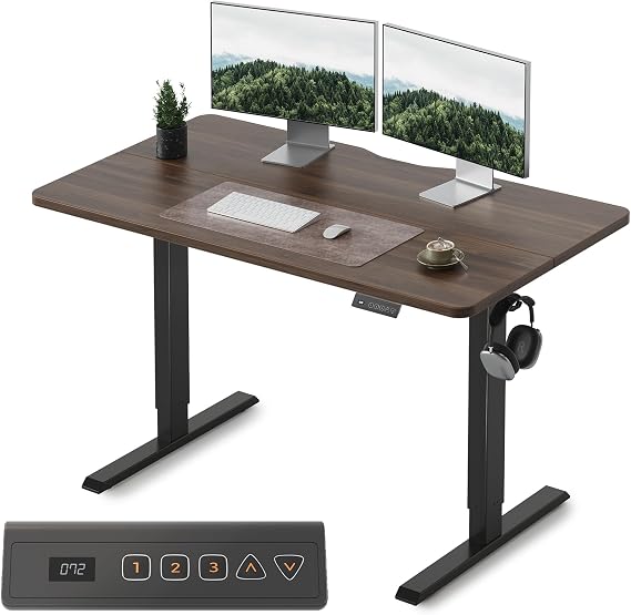 FEZIBO Elevation Desk, Electric Elevation Desk, Width 39.4 inches 100 cm, Office Work Table, Standing Desk, Height Memory Function, Auto Rising Up and Down, Silent, Storage Hook Included, Collision