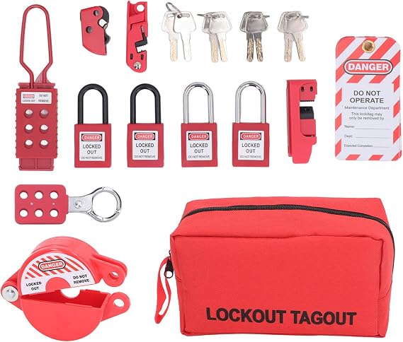 Lockout Tagout Kit Electrical Loto, Safety Padlocks Set with Tags, Plug Lockout, Multi Pole Clamp On Circuit Breaker Group Lockouts Hasps for Mechanical Electrical Equipment
