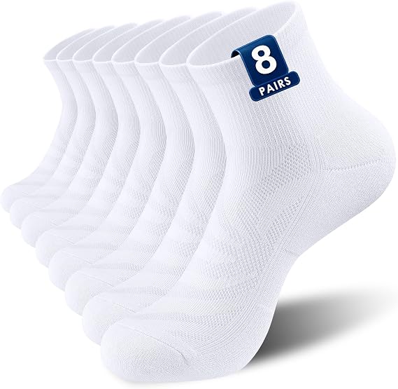 Quarter Ankle Socks for Men and Women, 8 Pairs Cushioned Cotton Socks for Sports Running