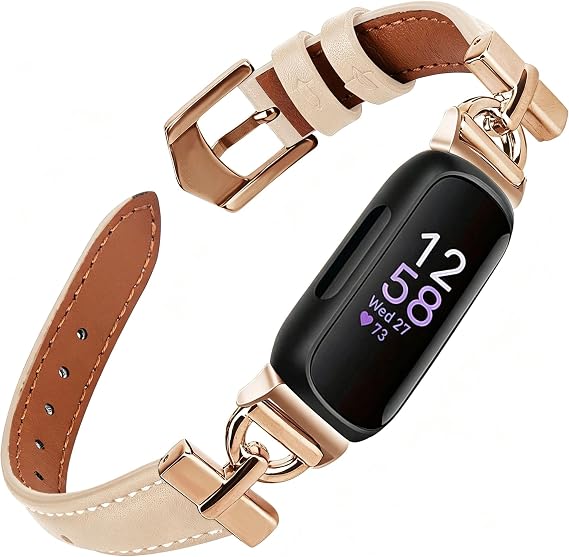 Leather Bands Compatible with Fitbit Inspire 3 Bands, Replacement D-Shaped Watch Straps Soft Wristband for Fitbit Inspire 3 Fitness Tracker Women&Men