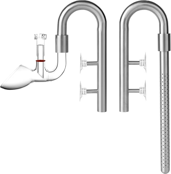 Stainless Steel Lily Pipe Set – Hybrid Steel & Detachable Glass Outflow with Skimmer, 360° Multi-Level Inflow - Fish & Shrimp Safe, Easy to Clean (17mm for 5/8'' i.d. (16/22 mm) tubing)