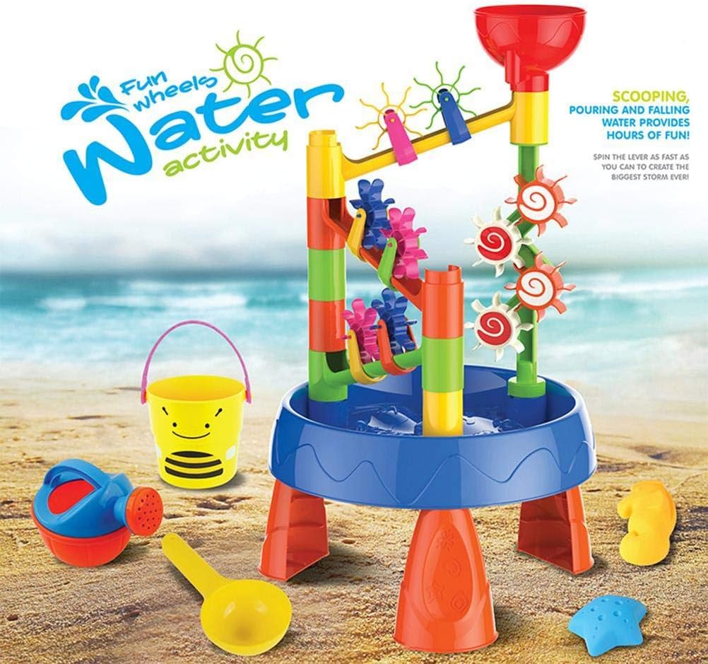 Waterwheel Funnel Table Set, 32Pcs Sand Water Play Table, Kids Play with Funnel Design, Ideal for Indoor, Outdoor, Beach & Garden (color)
