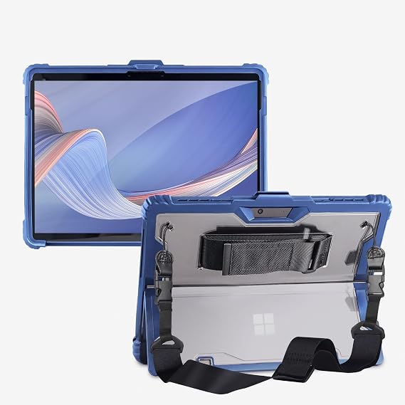 AOAO Microsoft Surface Pro 9用ケース ショルダーストラップ、ハンドストラップ、スタイラスペンホルダー、頑丈、衝撃吸収、落下防止-ブルー
