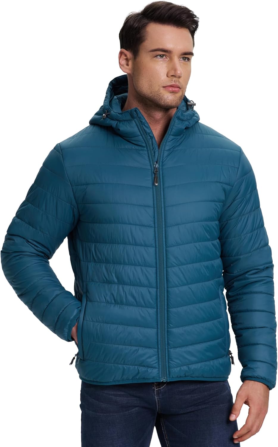 33000ft mens lightweight quilted jacket outdoor water-resistant transition jacket warm winter jacket for men hood winter coats buffer jacket packable
