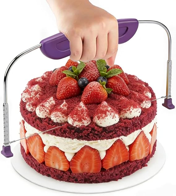 Professional Cake Leveller Cutter 10 Inch Adjustable Stainless Steel Wire Cake Slicer Cutter, Kitchen Accessories Slicing Portioning Baking Tool for Birthday Cake, Bread, Toast (27CM Purple)