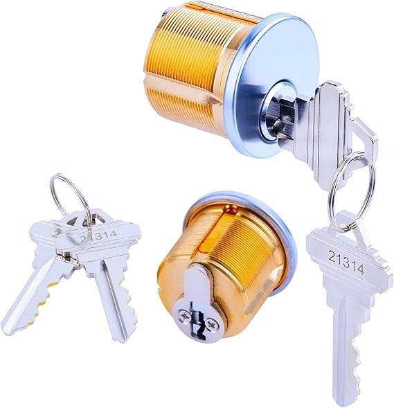 Storefront Door Lock Mortise Cylinder with SC Keyway Keys Brass Commercial Door Lock Cylinder for Adams Rite, Kawneer and Vistawall deadbolts (2 Pack-1 1/8" inch-Silver)