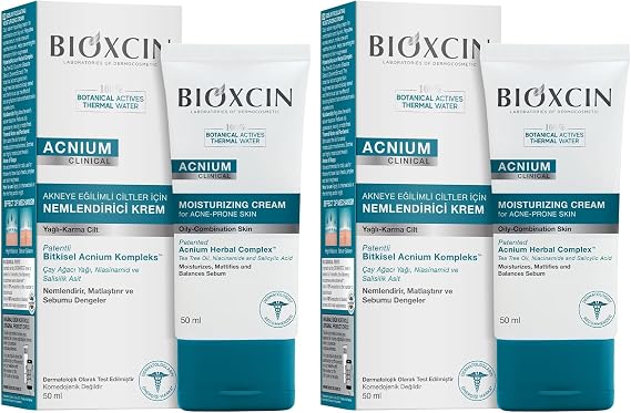 Bioxcin Acnium Sebum Dengeleyici Nemlendirici Krem 50 ml – Yağlı ve Akneye Eğilimli Ciltler İçin Hafif Nemlendirici (2 paketi)