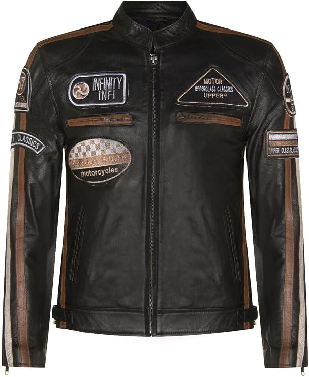 Men's Real Racing Black Nappa Leather Moto Biker Jacket…