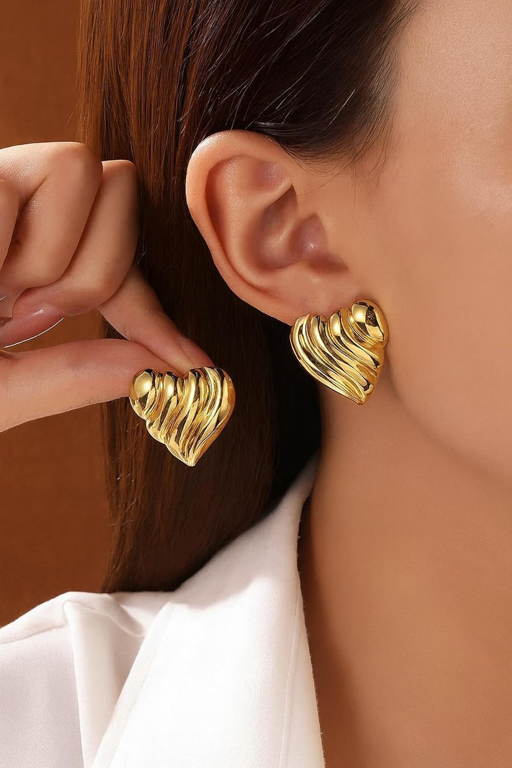 Trend Collection Paslanmaz Çelik Zarif Kalp Tasarım Gold Kadın Küpe,Altın Tek Ebat