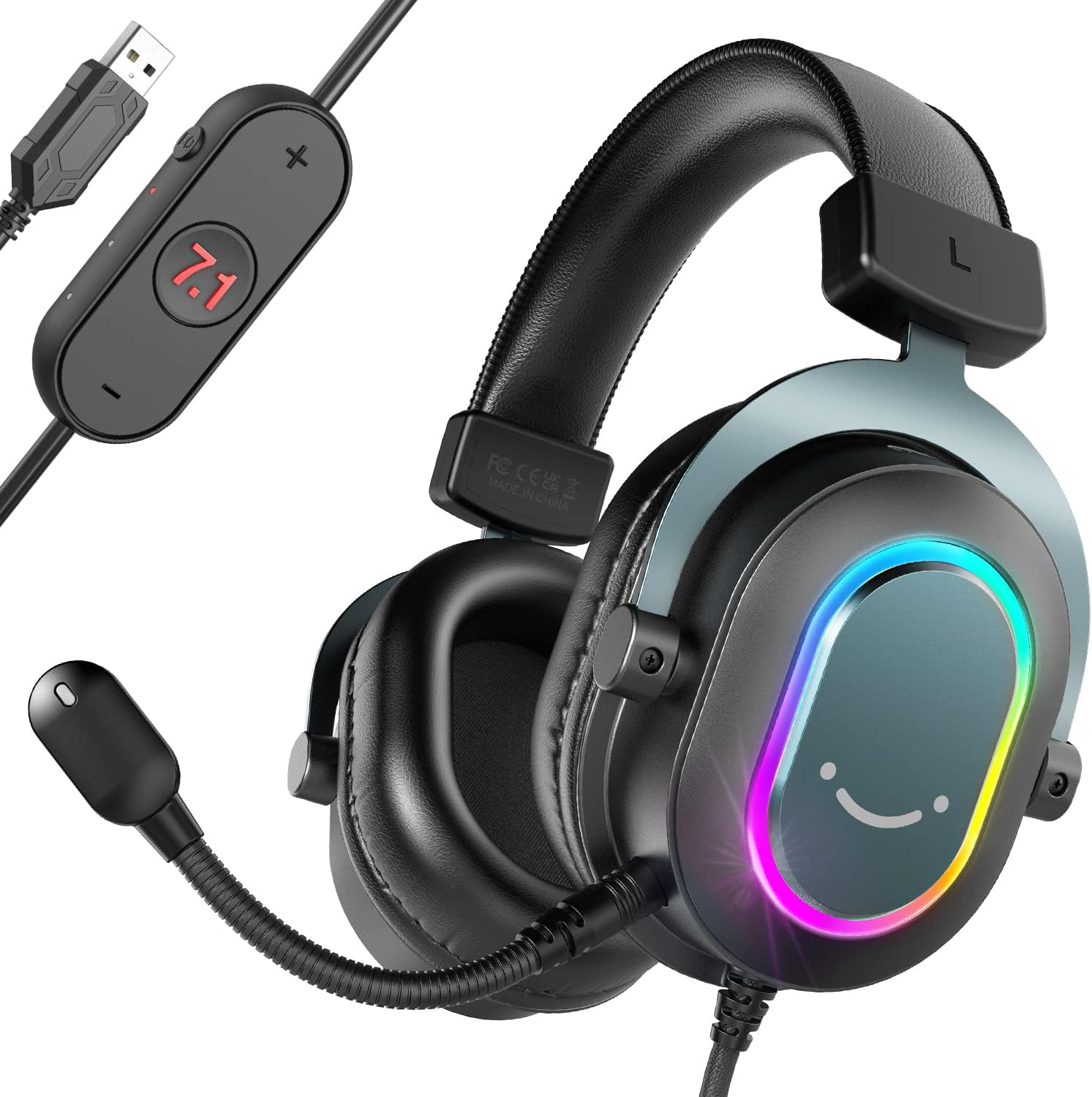 FIFINE Mikrofonlu PC Kablolu Kulaklıklar için Oyun Kulaklığı-7.1 Surround Ses Bilgisayar Dizüstü Bilgisayar için USB Kulaklık, PS4PS5te Akış Kulaklığı, EQ Modu, RGB, Yumuşak Kulak Pedleri ile -