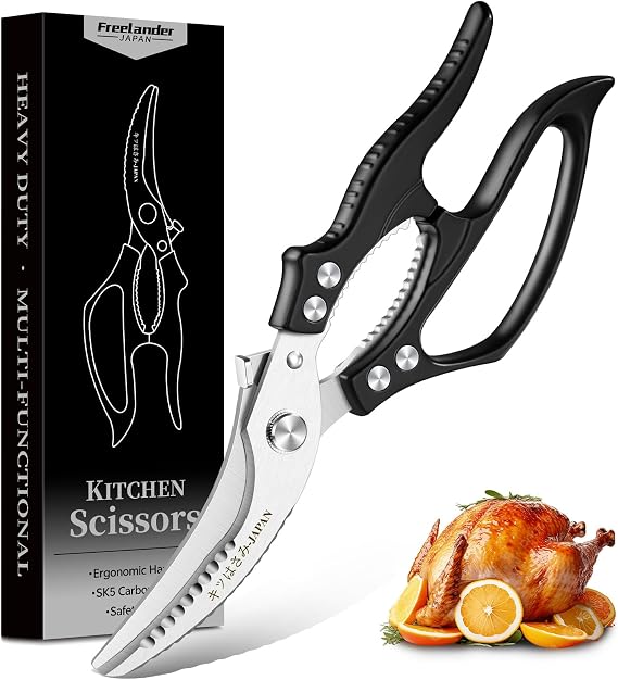 Freelander Professional Kitchen Scissors for Chicken and Meat, Black