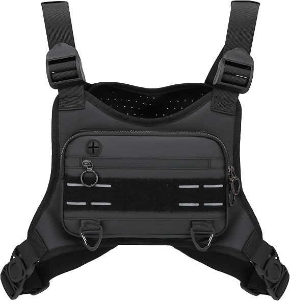 Outdoor Chest Bag for Men and Woman with Extra Storage, Water Resistant Sports Chest Pack Lightweight Running Vest for Workouts Cycling Hiking (Black)