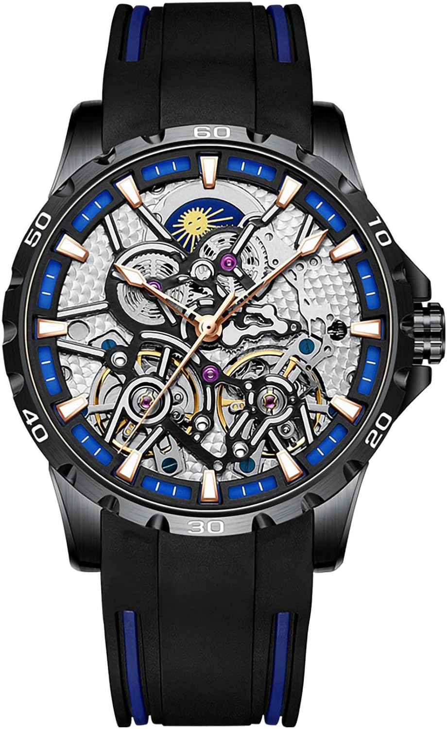 Men's Skeleton Watches Automatic Mechanical Watch with Dual Balance Wheels