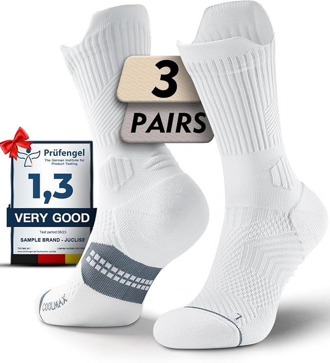 Juclise Compression Running Crew Socks Coolmax Bamboo Moisture Wicking Cushioned Anti-Blister Walking Hiking&Tennis sports