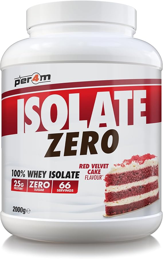 Per4m Isolate Zero Premium Whey Protein Powder | Superior Flavour Ultra Filtered + Amino Acids | Fast Absorbing Zero Sugar Gluten Free Shake for Lean Muscle & Recovery (2kg, Red Velvet Cake)