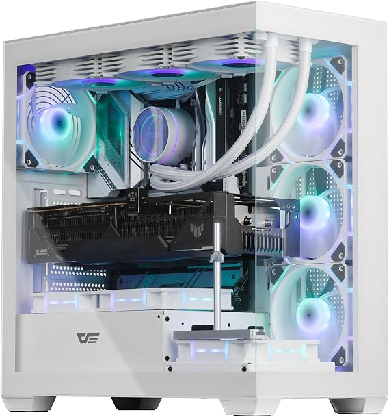 darkFlash ATX Mid-Tower PC Kasası, Önceden Kurulum 4 PWM ARGB Fanlar Bilgisayar Kasası, Tam Görünüm Çift Temperli Cam Oyun PC Kasası, C Tipi Bağlantı Noktası, 360 mm'ye kadar Su Soğutma Radyatörünü