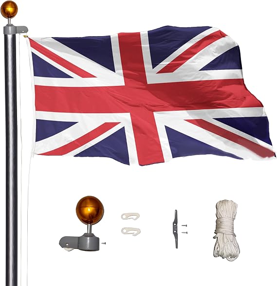 Sectional Flag Pole 6 Metre / 20 feet, WIth Pulley & Rope, 6 Sturdy Aluminium Poles, Easy Assembly (Pole Kit Only)