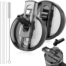 2 Pack Detachable Flip Straw Lid Replacement for 30 oz Stanley Quencher H2.0 & ProTour, Leakproof Spill Proof Lids Straw Cover for Stanley Cup Accessories 30oz, Easy to Clean (Black, Black)
