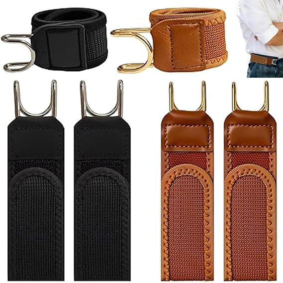 Novastream 4pcs No Buckle Belts for Men, Tactical Metal Hook Elastic Buckless Belt Loops, Adjustable Magic Tape Buckle Belts, Comfortable and Easy to Use