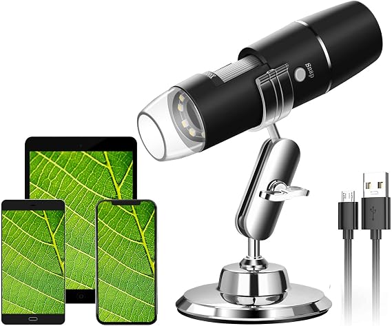 WADEO Wireless Digital Microscope, [1000X] [WiFi/USB] 8 LED Light Portable Handheld Microscope, Compatible with iOS, Android, Smartphone, Tablet