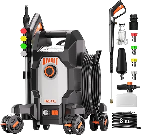 AIVOLT 2000W Pressure Washers, 180 Bar 420 L/H Jet Washer with 4 Wheels