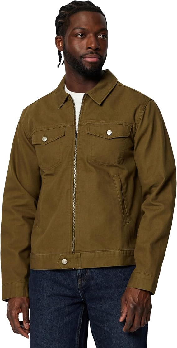 Amazon Essentials Men's Cotton Canvas Zip-Front Trucker Jacket