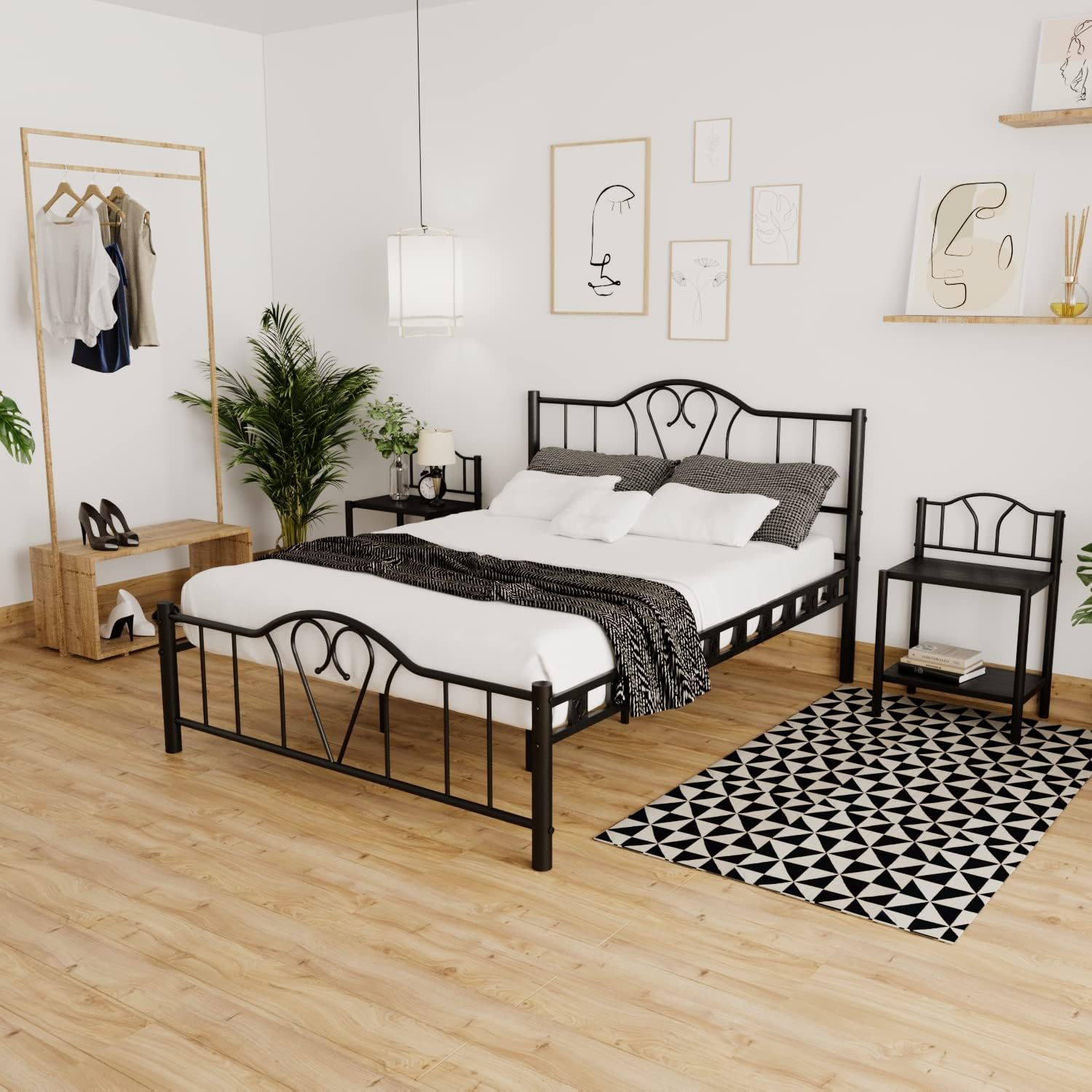 Orkide Çift Kişilik Ferforje Tarz Metal Siyah Karyola 150x200