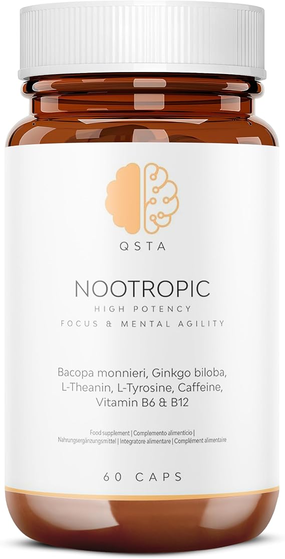 Nootropics Brain Supplement, Unique High Potency Cognitive Enhancer for Energy, Focus, Brain Function, Mental Alertness & Memory with Bacopa Monnieri, Ginkgo, Tyrosine, Theanine, Brain Vitamins