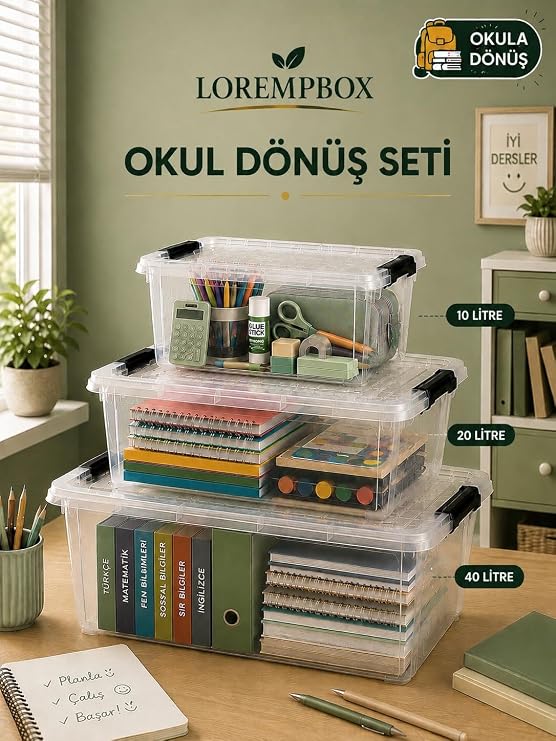 Lorempbox Okul Dönüş Düzenleme Seti 3’lü – 10 L + 20 L + 40 L