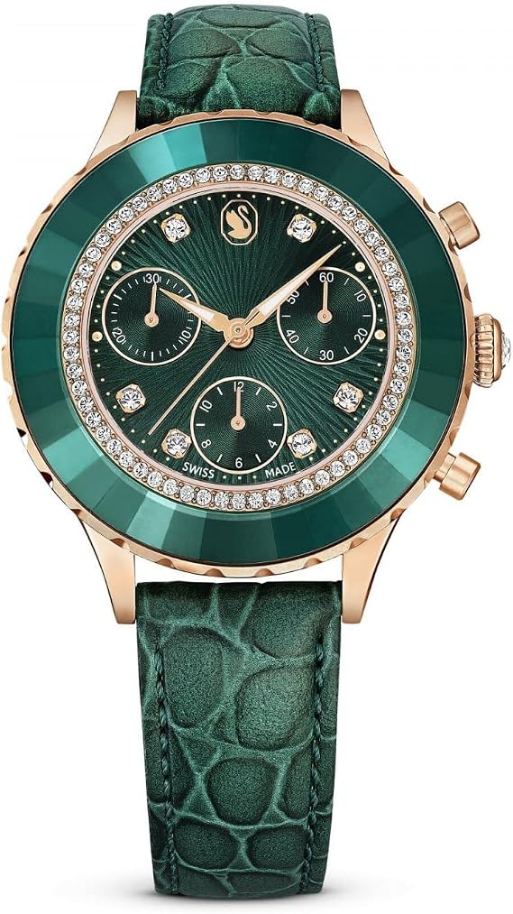 Swarovski Octea Chrono Collection Watch, Swiss Made Chronograph with Rose Gold-Tone Finish and Leather Strap