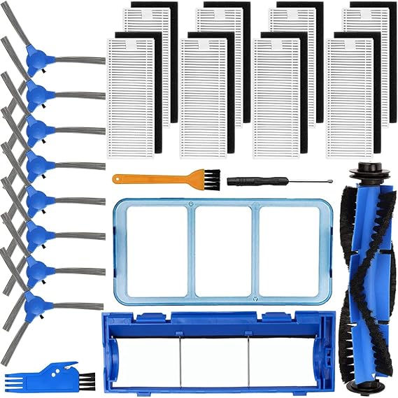 Replacement Parts for Eufy RoboVac 11S, 15C, 15T, 30, 30C, 12, 35C, Vacuum Filters, 8 Side Brushes, 8 Filter, 1 Main Brush, 1 Pre Filter, 1 Roller Brush Guard, 1 Cleaning Brush (22Pack)