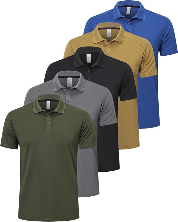 ZENGVEE 1/3/5 Pack Men's Polo Shirts Short Sleeve Quick Dry Breathable Top