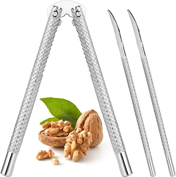 Anwenk Classic Nutcracker Set Pecan Walnut Nut Cracker Tool Lobster or Crab Seafood Cracker With 2Picks,Stainless Steel