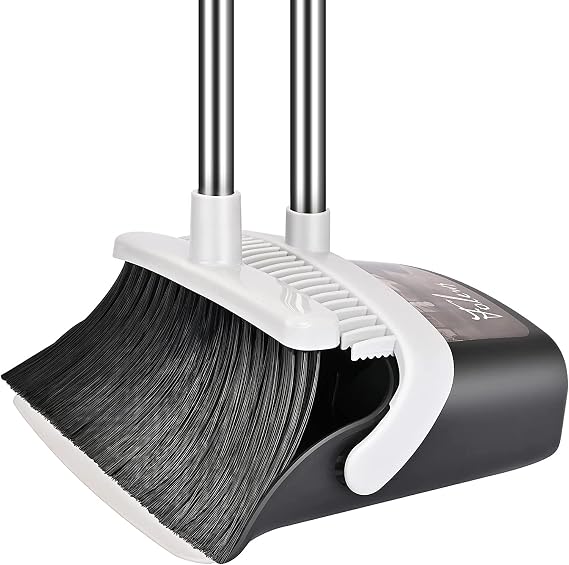 Long Handled Dustpan and Brush Set Lobby Dust Pan with Long Handle Sweeping Broom (BLACK)