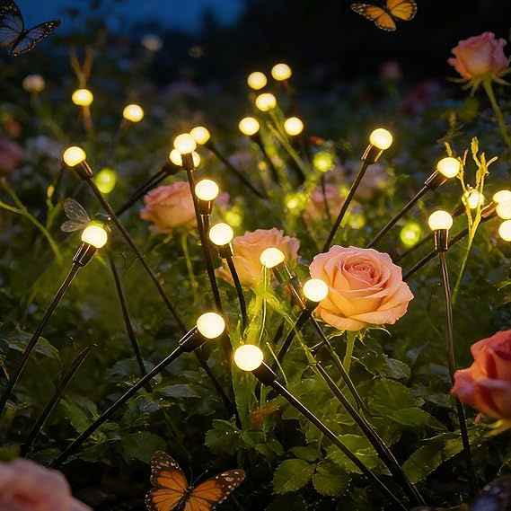 2 Paket Güneş Ateşböceği Işıkları, 20 LED Işıklı, Su Geçirmez Bahçe Işıkları, 2 Aydınlatma Modu, Rüzgarla Salıncak, Bahçe Avlu Yol Dekorasyonu için Yıldız Patlaması Sallanan Işıklar (Sıcak