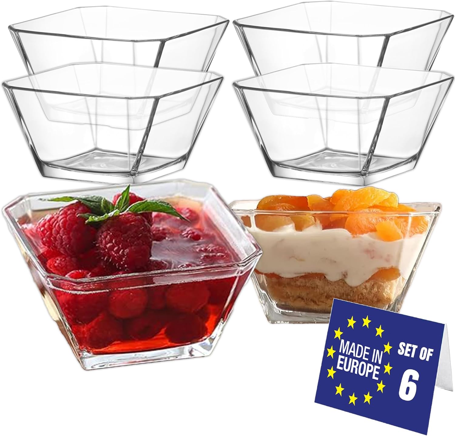 Nordic Schiller Microwave Safe Glass Dessert Bowls Set of 6, 300 ml, 100% Lead Free Stackable Glass Bowls, Salad Bowls, Pudding Bowls, Glass Dessert Dishes, Glass Fruit Bowls, Sauce Bowls, Side Bowls