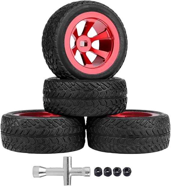RC Lastikler ve Jantlar Önceden Yapıştırılmış WLtoys K969 K989 P929 1/28 RC Drift Racing Car Off Road Buggy ile Uyumlu (Kırmızı)