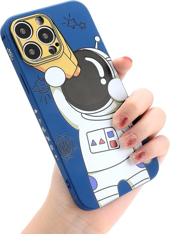 Yonds Queen iPhone 7 Plus / 8 Plus用ケース 漫画 宇宙飛行士 宇宙飛行士 かわいい デザイン スタイリッシュ バンパーカバー ソフト TPU ゴム 保護 滑り止め 耐衝撃ケース ブルー 望遠鏡 iPhone 7 Plus / 8 Plus