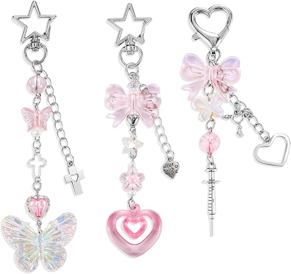 3 Pcs Cute Keychains for Women, Y2k Aesthetic Keychain Butterfly Heart Shape Keychain Charms for Girls Women Bag Purse Backpack Charms Pendant Gifts